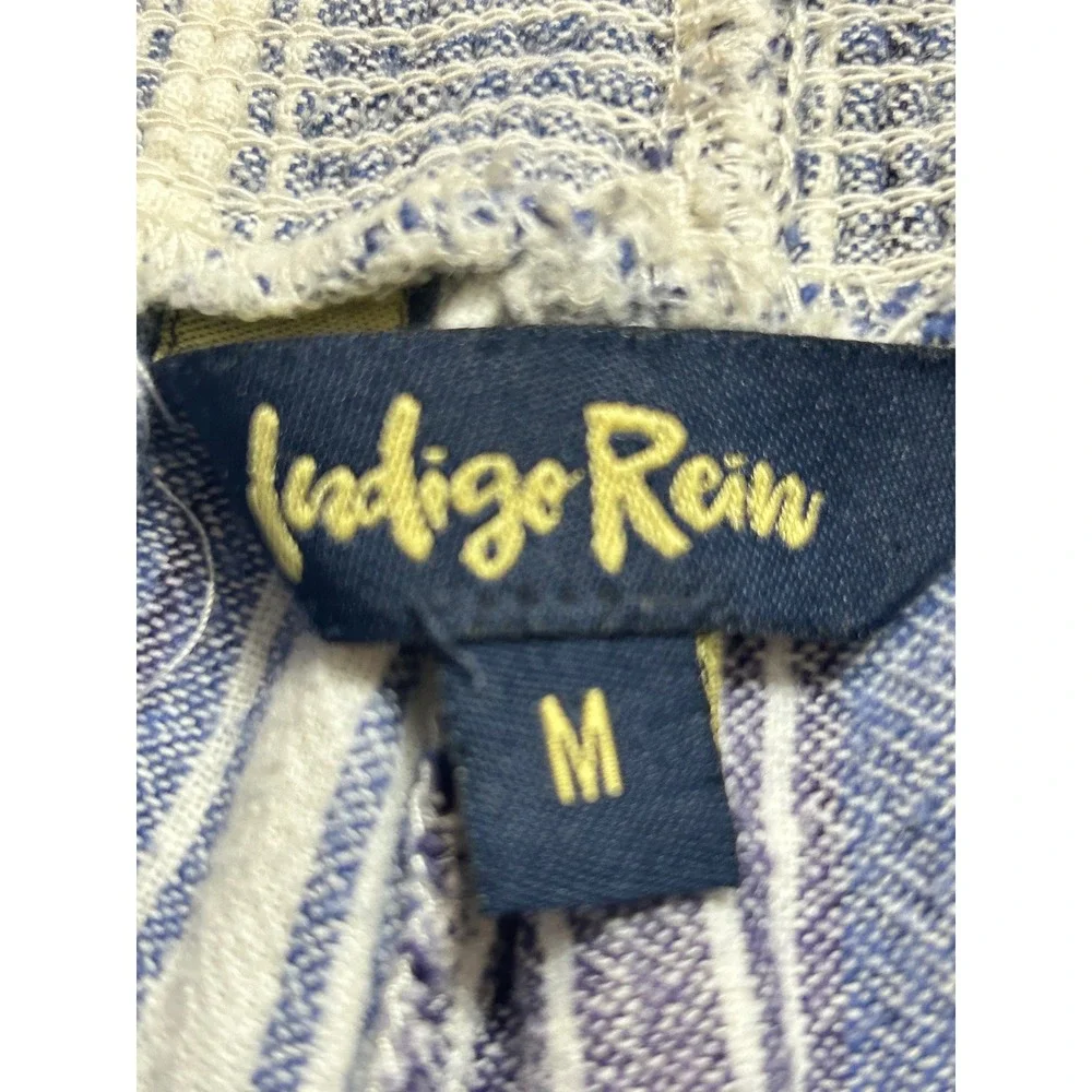 Indigo Rein Striped Wide Leg Pants Women's Size Medium Linen Blend Smocked Waist